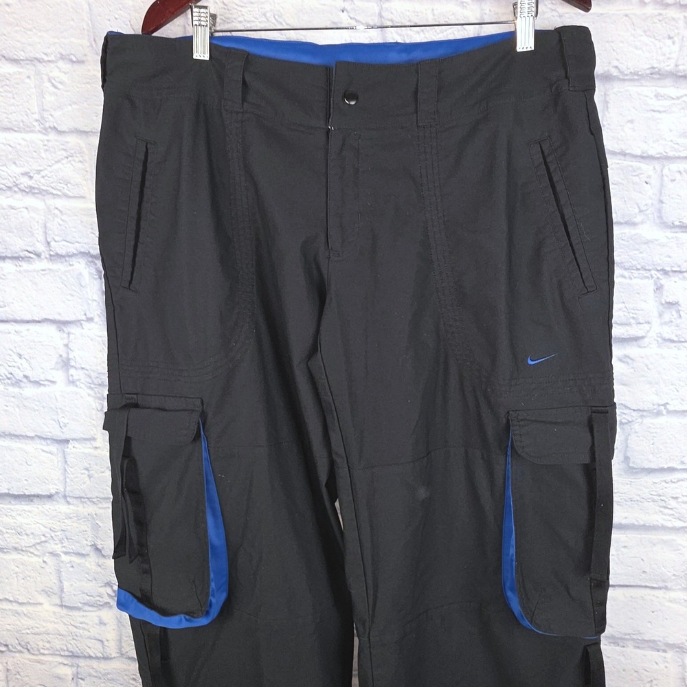 Vintage Y2K Nike Cargo Pants Mens Black Blue Multi Pocket Outdoor Sz XL 38X32